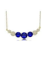 Gorgeous Sterling Silver 14K Gold Plated with Round Cubic Zirconia's Curved Bar Necklace