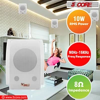 5 Core Outdoor Speakers Stereo In Wall Speaker Pair 100W Peak Passive Outside Surface Mount Wired Waterproof Patio House Garage Indoor Exterior Audio