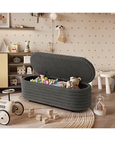 WestinTrends 54" Wide Mid-Century Modern Upholstered Teddy Sherpa Tufted Oval Storage Ottoman Bench