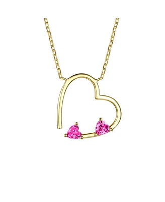 GiGiGirl 14k Gold Plated Pink Cubic Zirconia Open Heart Layering Necklace