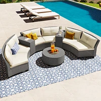 Streamdale Furniture 6 - Person Fan-shaped Rattan Suit Combination with Cushions and Table,Suitable for Garden