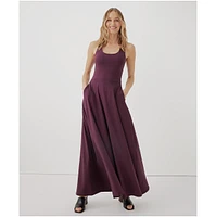 Pact Women's Fit & Flare Open Back Maxi Dress