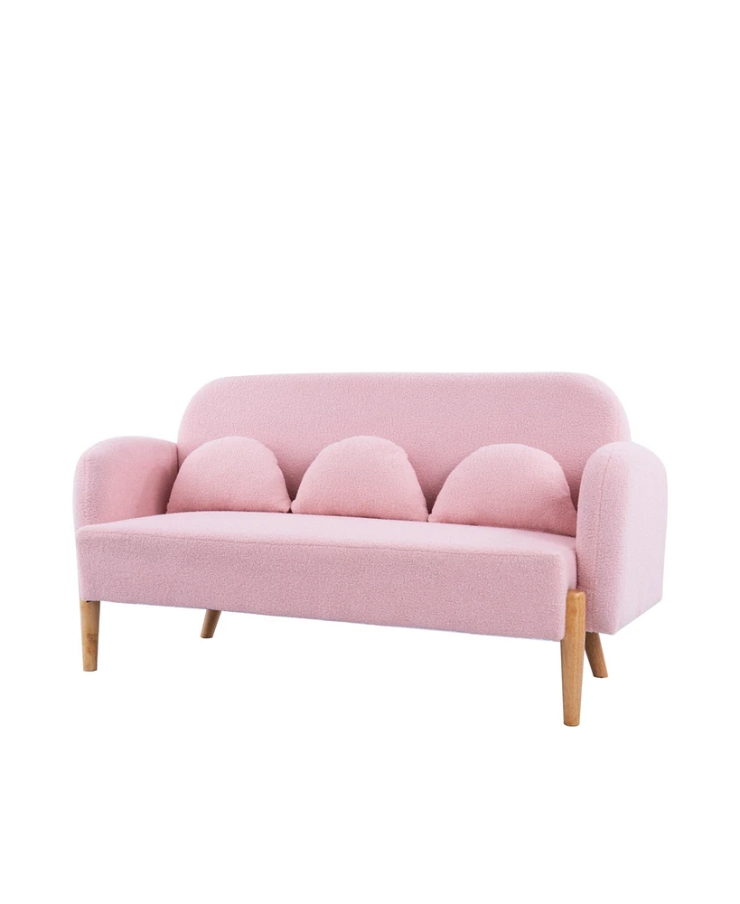 Simplie Fun 59.1" Teddy Velvet Pink Two-Seater Sofa With Three Lumbar Pillows