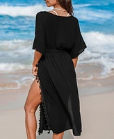 Cupshe Women's Black Tassel Cover-Up Beach Dress