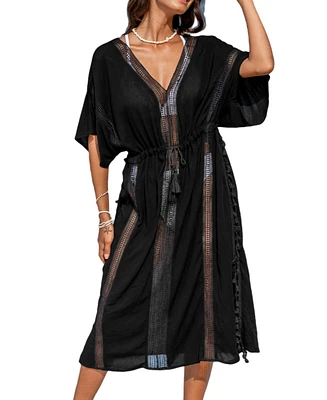Cupshe Women's Black Tassel Cover-Up Beach Dress