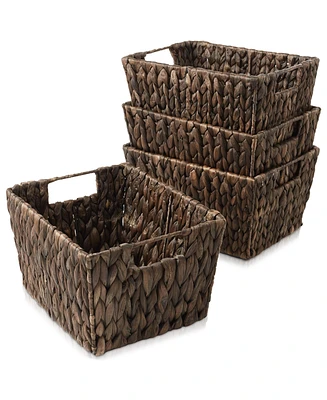 Casafield Set of 4 Seagrass Storage Baskets with Handles - Natural, 12" x 9" 6" Rectangular Bins for Organizing Shelves, Blankets, Laundry