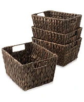 Casafield Set of 4 Seagrass Storage Baskets with Handles - Natural, 12" x 9" 6" Rectangular Bins for Organizing Shelves, Blankets, Laundry