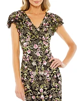 Mac Duggal Women's Floral Embellished Flutter Cap Sleeve Dress