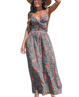 Cupshe Women's Pink Floral Sweetheart Twist & Keyhole Maxi Beach Dress