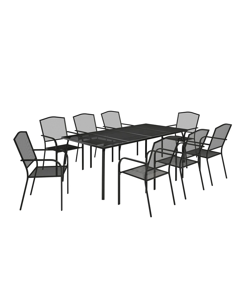 Mondawe 9-Piece Steel Mesh Table And Chair Set With 8 Pcs Steel Mesh Dining Chairs