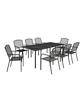 Mondawe 9-Piece Steel Mesh Table And Chair Set With 8 Pcs Steel Mesh Dining Chairs