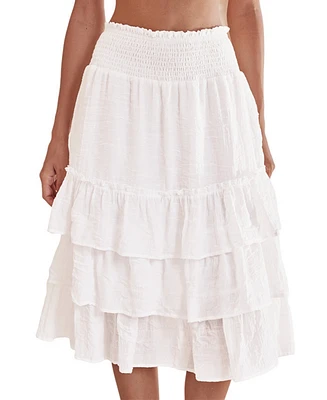 Cupshe Women's White Smocked Waist Tiered Ruffle Midi Skirt