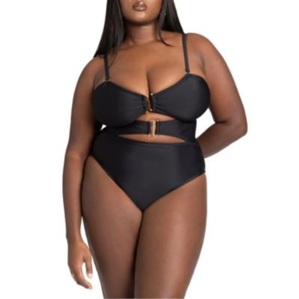 Eloquii Plus Size Strapless Hardware Detail One Piece