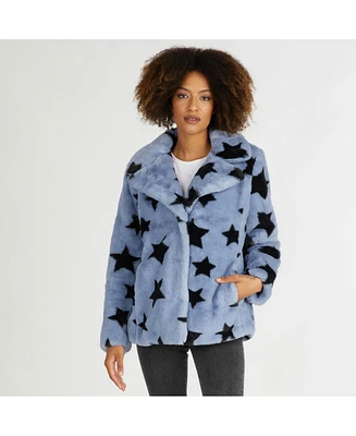 Nvlt Women's Short Pile Faux Fur Star Print Jacket