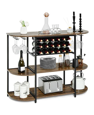Sugift 47 Inches Wine Rack Table with Glass Holder and Storage Shelves