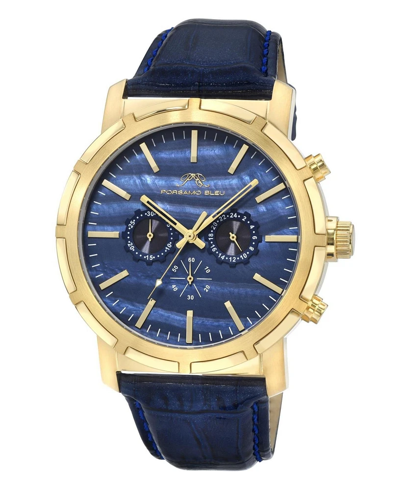 Porsamo Bleu Nyc Chrono Genuine Leather Gold Tone & Blue Men's Watch 1282BNYL