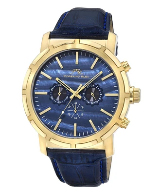 Porsamo Bleu Nyc Chrono Genuine Leather Gold Tone & Blue Men's Watch 1282BNYL