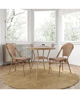 Merrick Lane Celia Bistro Style Table With Glass Top, Pe Rattan, Stack Chairs