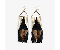 Ink + Alloy Brooke Split Diamond Beaded Fringe Earrings Black