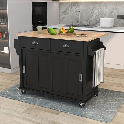 Streamdale Furniture Rolling Kitchen Cart with Drop-Leaf Countertop & Barn Door