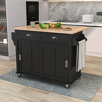 Streamdale Furniture Rolling Kitchen Cart with Drop-Leaf Countertop & Barn Door