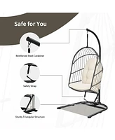 Sugift Hanging Wicker Egg Chair with Stand and Cushion
