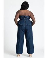 Eloquii Women's Denim Jumpsuit With Peplum