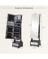 Sugift 47 Inch Lockable Jewelry Cabinet Armoire with 3-Color Led Lights