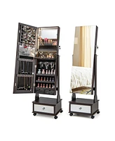 Sugift 47 Inch Lockable Jewelry Cabinet Armoire with 3-Color Led Lights