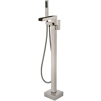 Streamdale Furniture Bathroom Freestanding Waterfall Tub Filler Brushed Nickel Floor Mount Faucet With Hand Shower