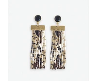 Ink + Alloy Lilah Semi-Precious Stone Post With Organic Shapes Beaded Fringe Earrings Black/white