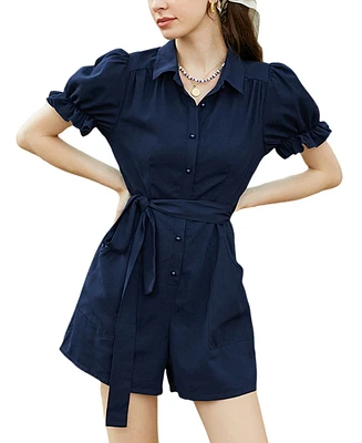 Cupshe Women's Blue Collared Button-Up Romper