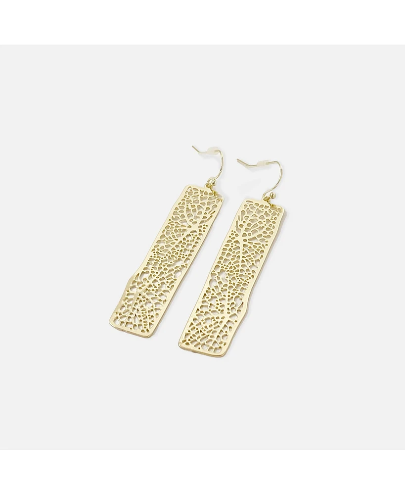 sanctuaire Rectangle Geometric Floral Drop Earrings Gold