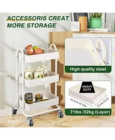 Sugift 3 Tier Metal Utiltiy Cart Arctic White, Easy Rolling, Powder Coating, Metal Structure