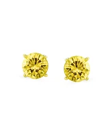 Bling Jewelry 2CTSolitaire Round Canary Yellow Cz Stud Earrings For Women Gold Plated Sterling Silver Screw Back 8MM