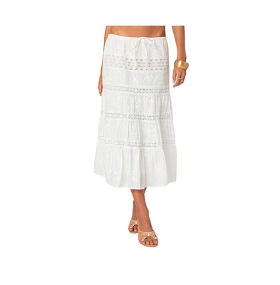 Edikted Women's Tiered Cotton Lace Midi Skirt