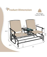 Sugift 2-Person Double Rocking Loveseat with Mesh Fabric and Center Tempered Glass Table