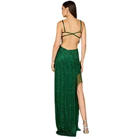 Lara Women's Cutout Beaded Gown with Fringes