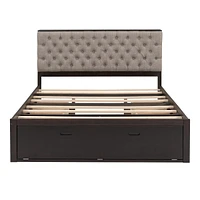 Wood Queen Platform Bed With Storage Headboard, Shoe Rack And 4 Drawers