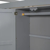 Wood Full Loft Bed With Built-In Wardrobe, Desk, Storage Shelves And Drawers