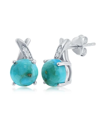 Simona Stering Silver Round Turquoise w/ White Topaz Earrings