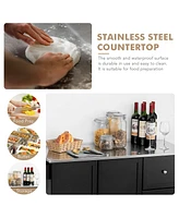 Sugift Kitchen Island 2-Door Storage Cabinet with Drawers and Stainless Steel Top