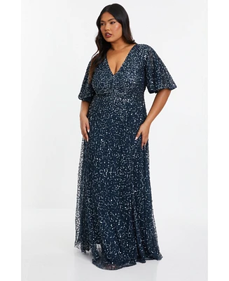 Quiz Plus Size Embellished Angel Sleeve Open Back Maxi Dress