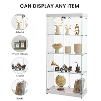 White 4-Tier Glass Display Cabinet with Two Locks