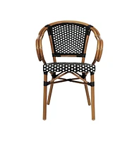 Merrick Lane Sacha Set Of Two Stacking Thonet Bistro Style Chair With Arms, Pe Rattan Seat, And Bamboo Metal Frame For Indoor/Outdoor Use