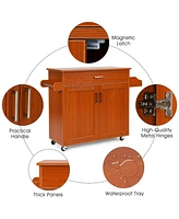 Sugift Rolling Kitchen Island Cart with Towel and Spice Rack