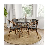 Merrick Lane Sacha Set Of Four Stacking Thonet Bistro Style Chair With Arms, Pe Rattan Seat, And Bamboo Metal Frame For Indoor/Outdoor Use