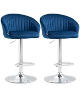 Homcom Adjustable Bar Stools Set of 2 Kitchen Stools with Swivel Seat, Blue