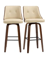 Homcom Set of 2 Counter Height Bar Stools Pu Swivel Barstools w/ Footrest