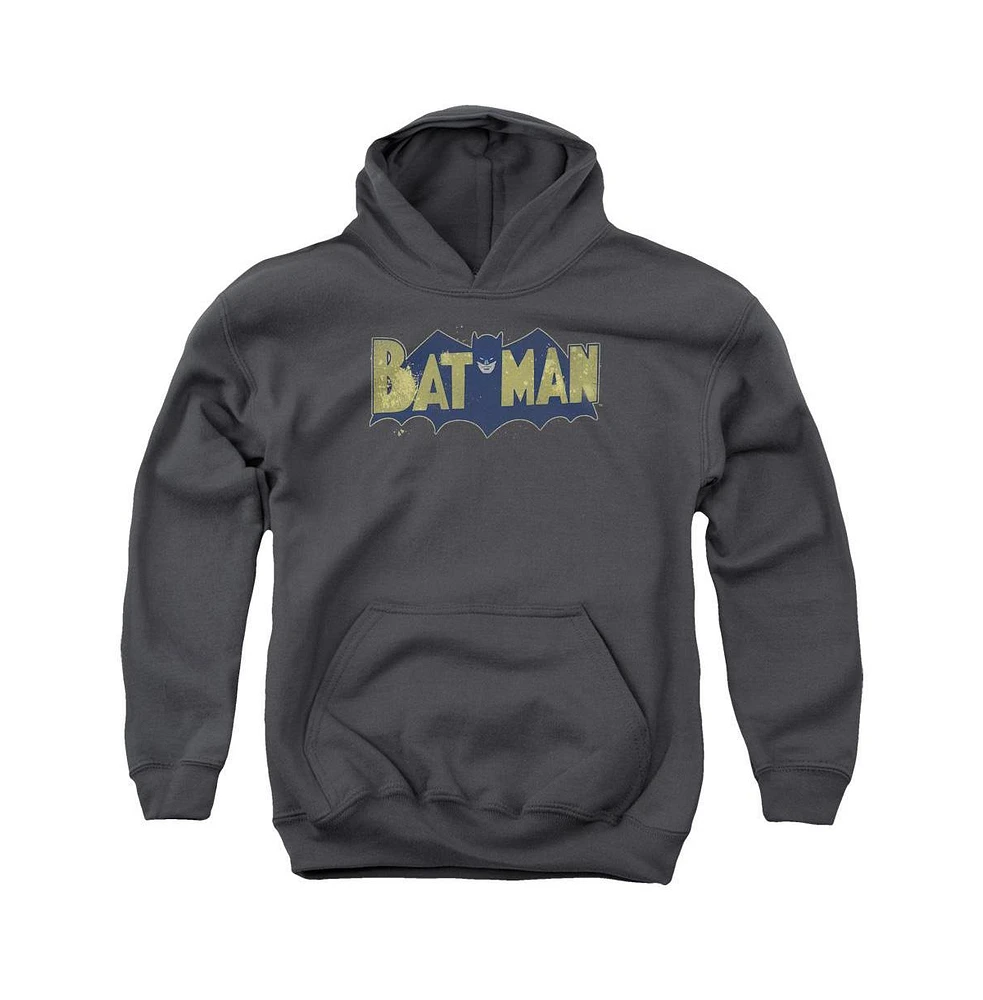 Batman Boys Youth Vintage Logo Splatter Pull Over Hoodie / Hooded Sweatshirt